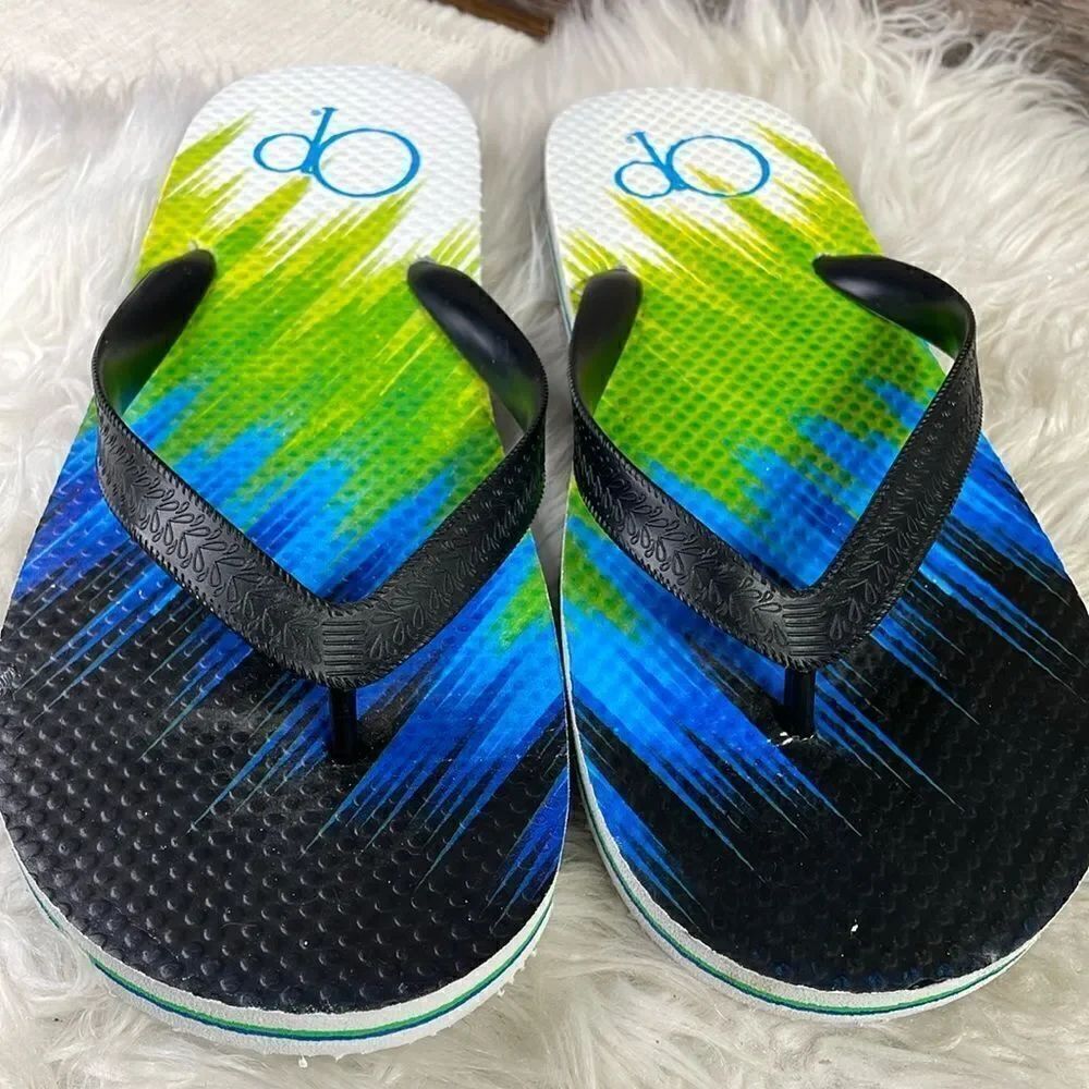 OP Thong Flip Flops Sandals, Mens Size 9/10, Black,Blue, Green White